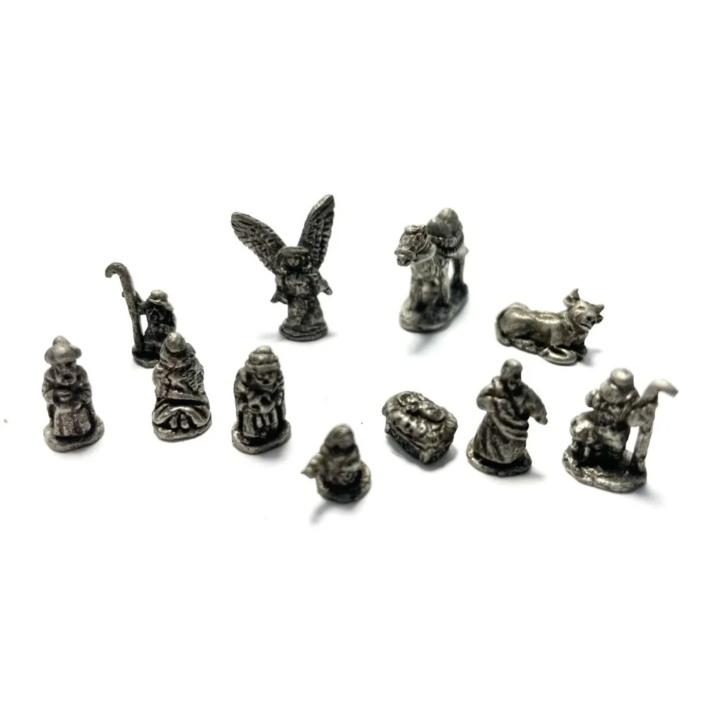 Pewter Nativity Scene Mini 12 Piece Set + Crèche‎ Holiday Tiny Decor Figurines